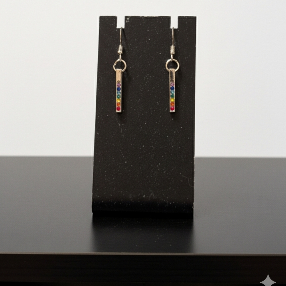NWT Chakra 7 Stone Silver Bar Earrings